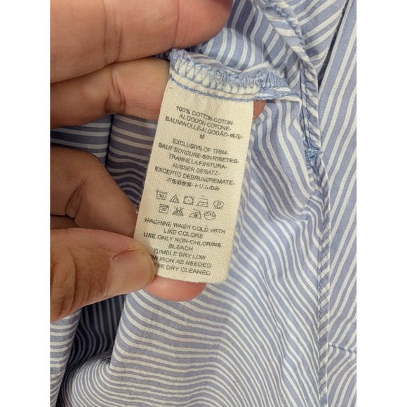Free People Tie It In A Bow Oversized Cotton Shirt Blouse women's XS blue stripe - Picture 6 of 10